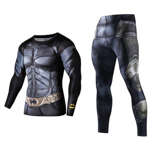 Men's Compression GYM training Clothes Suits workout Superman jogging Sportswear Fitness Dry Fit Tracksuit Tights 2pcs / sets